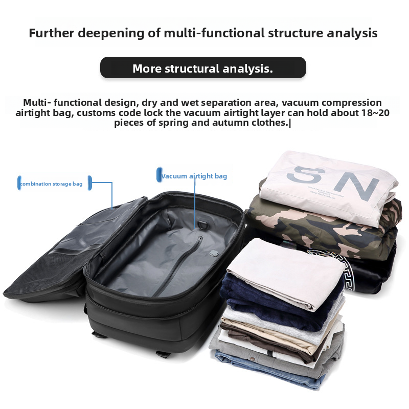 Vacuum Compression Travel Backpack - Large Capacity Business Laptop Bag - Durable TPU Water-Resistant Rucksack - Expandable Cabin Bag for Commuting & Flights