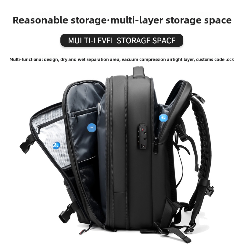 Vacuum Compression Travel Backpack - Large Capacity Business Laptop Bag - Durable TPU Water-Resistant Rucksack - Expandable Cabin Bag for Commuting & Flights
