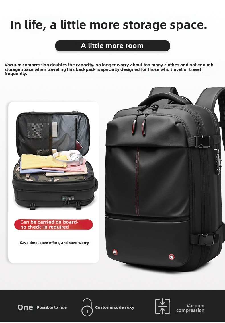 Vacuum Compression Travel Backpack - Large Capacity Business Laptop Bag - Durable TPU Water-Resistant Rucksack - Expandable Cabin Bag for Commuting & Flights