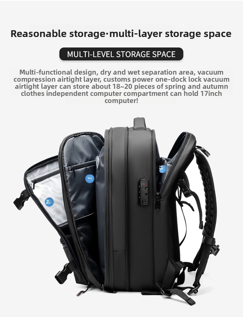 Vacuum Compression Travel Backpack - Large Capacity Business Laptop Bag - Durable TPU Water-Resistant Rucksack - Expandable Cabin Bag for Commuting & Flights