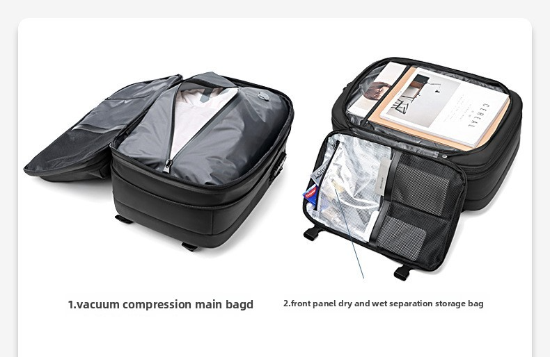 Vacuum Compression Travel Backpack - Large Capacity Business Laptop Bag - Durable TPU Water-Resistant Rucksack - Expandable Cabin Bag for Commuting & Flights