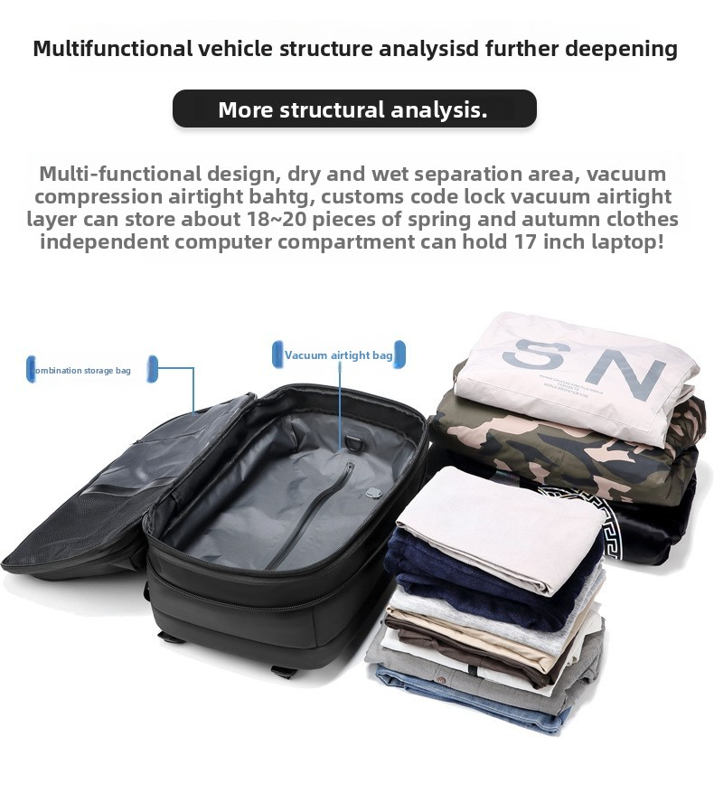 Vacuum Compression Travel Backpack - Large Capacity Business Laptop Bag - Durable TPU Water-Resistant Rucksack - Expandable Cabin Bag for Commuting & Flights