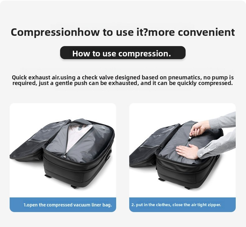 Vacuum Compression Travel Backpack - Large Capacity Business Laptop Bag - Durable TPU Water-Resistant Rucksack - Expandable Cabin Bag for Commuting & Flights