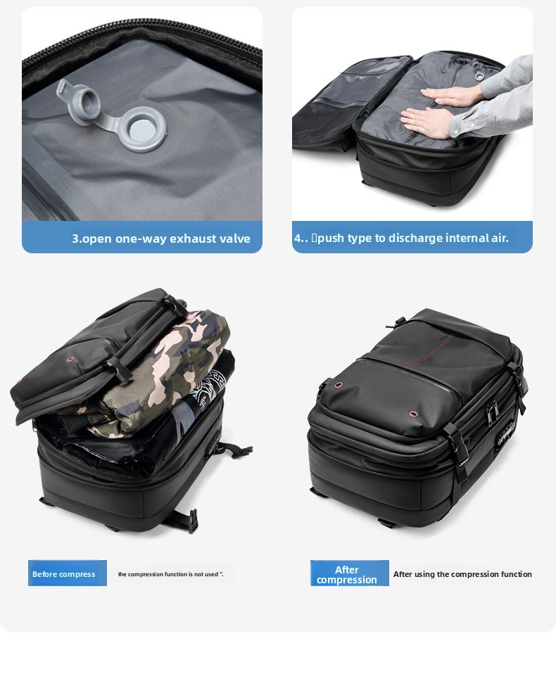 Vacuum Compression Travel Backpack - Large Capacity Business Laptop Bag - Durable TPU Water-Resistant Rucksack - Expandable Cabin Bag for Commuting & Flights