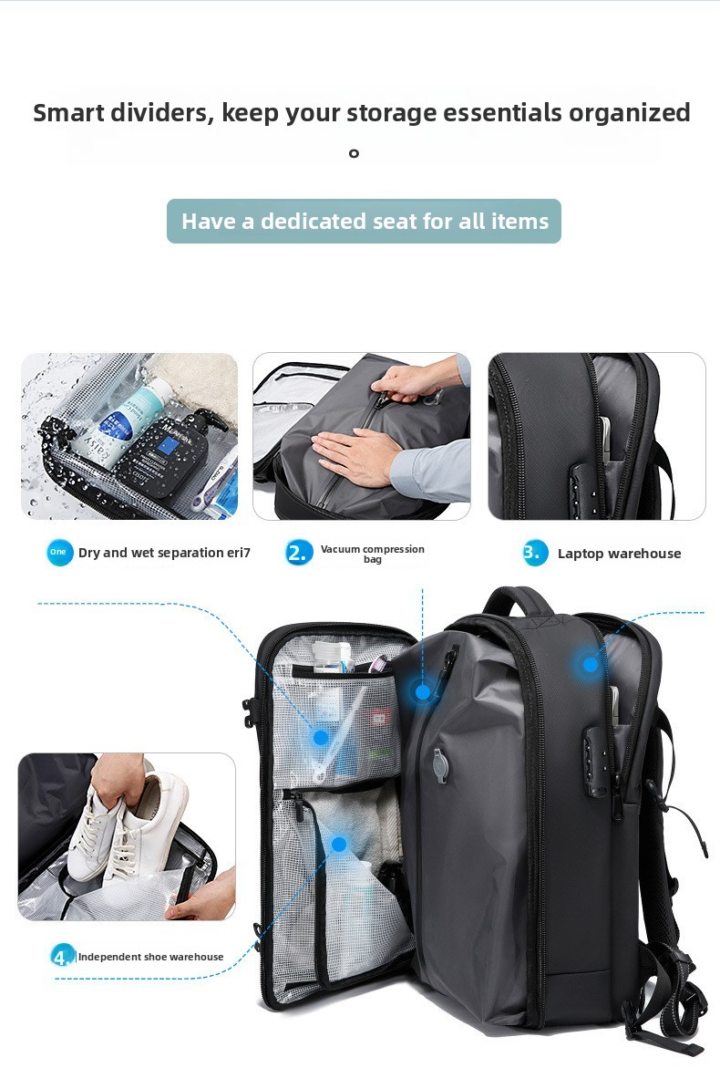 Vacuum Compression Travel Backpack | With Electric Pump to Save Space | 36-55L Water-Resistant Carry-On #TravelHack