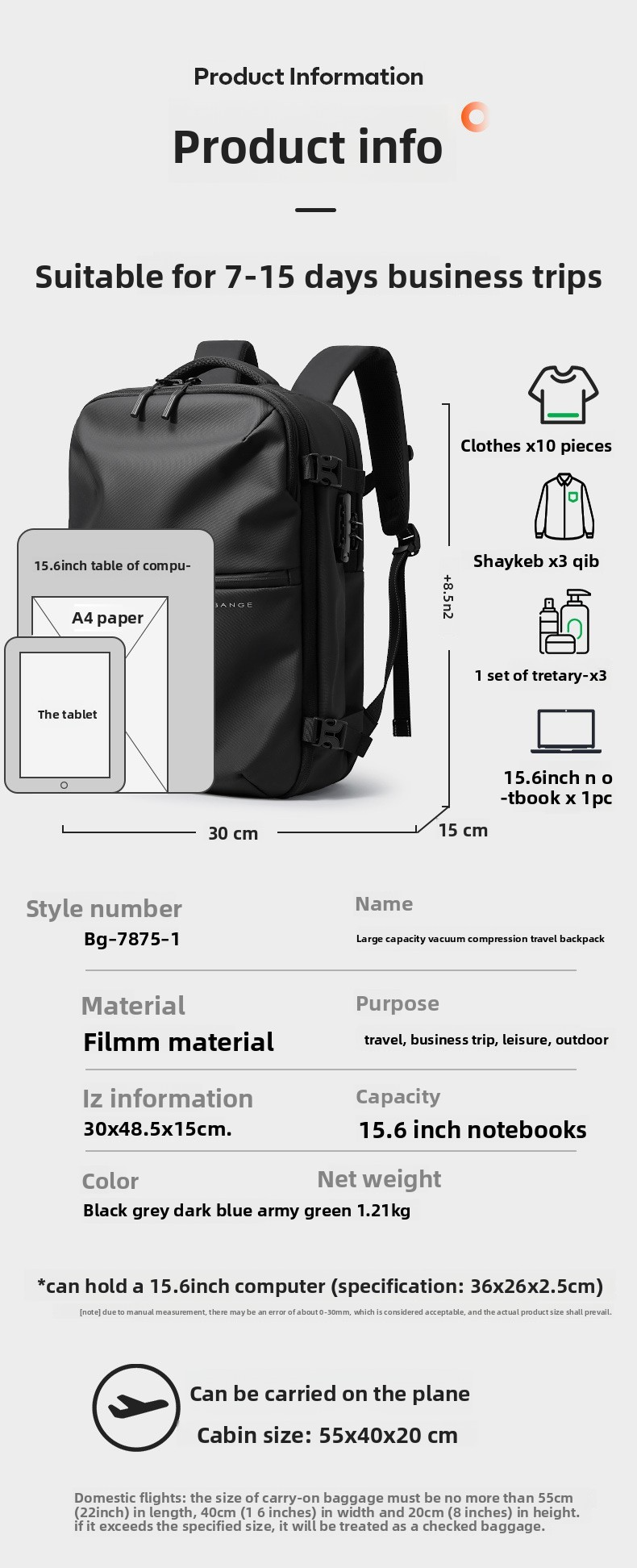 Vacuum Compression Travel Backpack | With Electric Pump to Save Space | 36-55L Water-Resistant Carry-On #TravelHack