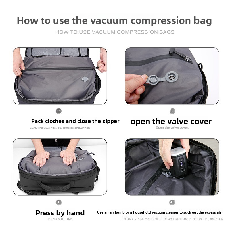 Premium Vacuum Compression Travel Backpack - Unisex Large Capacity Expandable Rucksack - Sleek Water-Resistant Laptop Bag for Business - Versatile Cabin Pack for Work & Holidays