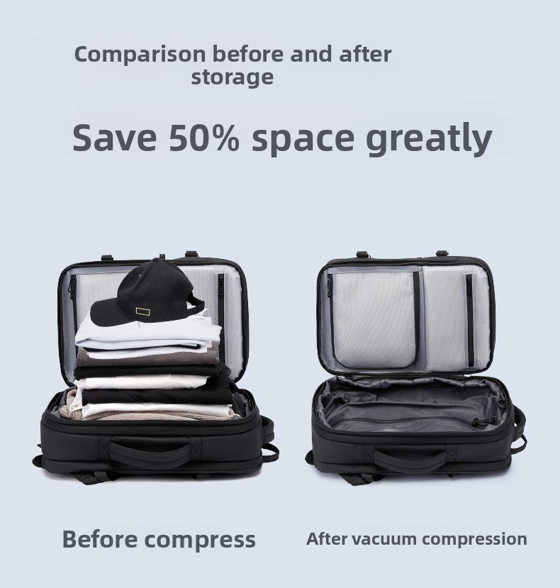 Premium Vacuum Compression Travel Backpack - Unisex Large Capacity Expandable Rucksack - Sleek Water-Resistant Laptop Bag for Business - Versatile Cabin Pack for Work & Holidays