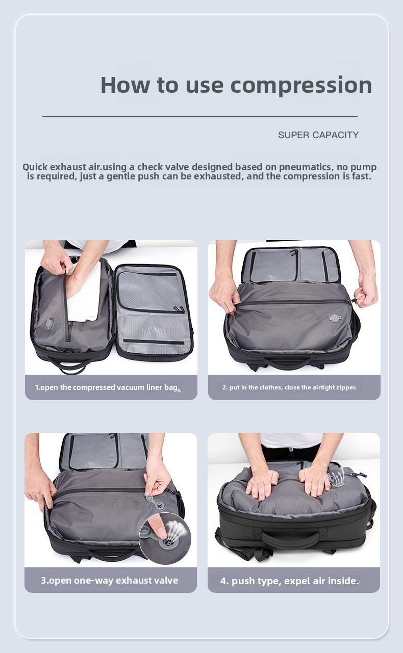 Premium Vacuum Compression Travel Backpack - Unisex Large Capacity Expandable Rucksack - Sleek Water-Resistant Laptop Bag for Business - Versatile Cabin Pack for Work & Holidays