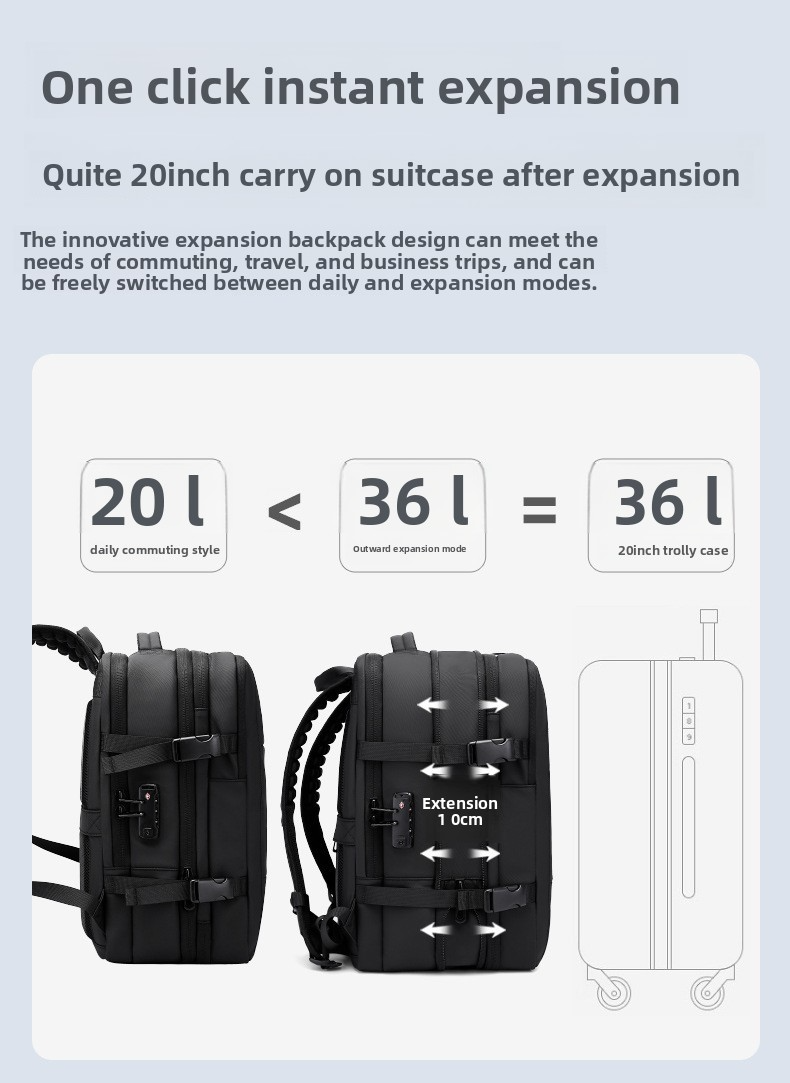Premium Vacuum Compression Travel Backpack - Unisex Large Capacity Expandable Rucksack - Sleek Water-Resistant Laptop Bag for Business - Versatile Cabin Pack for Work & Holidays