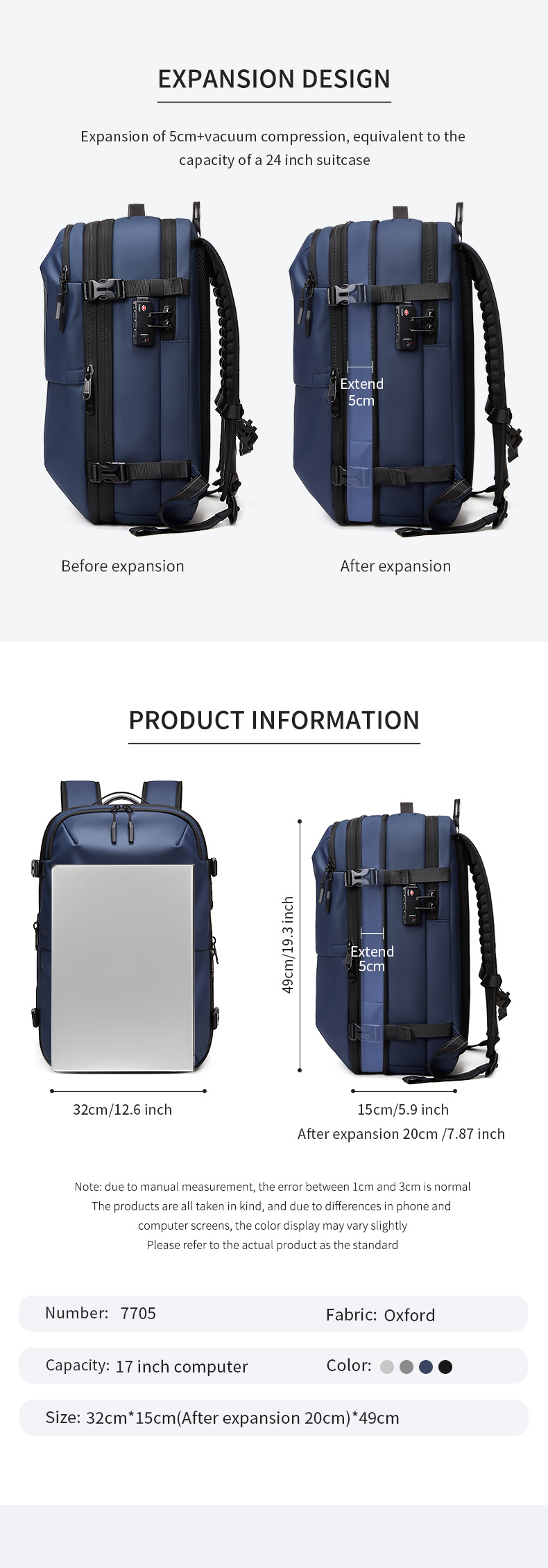 Modern Vacuum Compression Travel Backpack - Unisex Large Capacity Expandable Rucksack - Sleek Water-Resistant Laptop Bag for Business - Versatile Cabin Pack for Work & Holidays