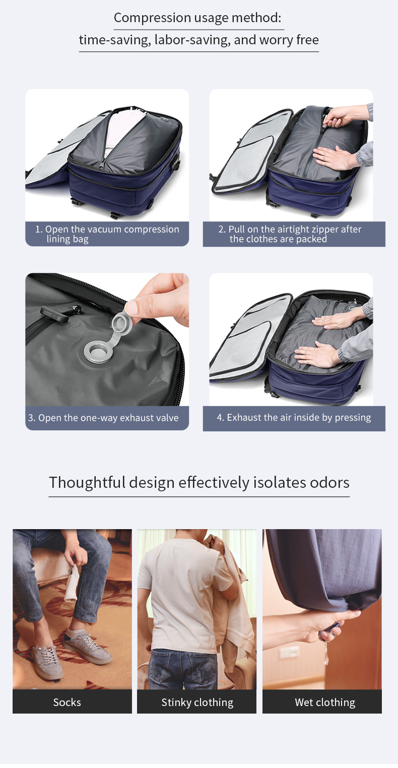 Modern Vacuum Compression Travel Backpack - Unisex Large Capacity Expandable Rucksack - Sleek Water-Resistant Laptop Bag for Business - Versatile Cabin Pack for Work & Holidays