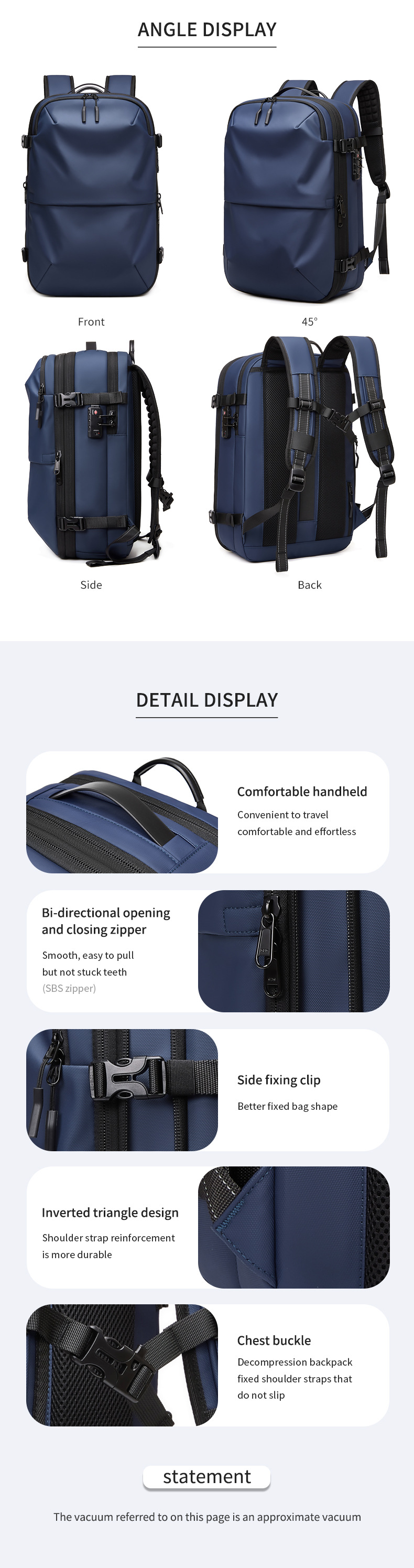 Modern Vacuum Compression Travel Backpack - Unisex Large Capacity Expandable Rucksack - Sleek Water-Resistant Laptop Bag for Business - Versatile Cabin Pack for Work & Holidays