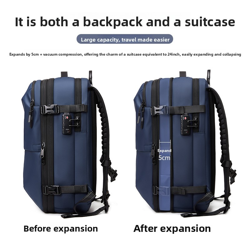 Modern Vacuum Compression Travel Backpack - Unisex Large Capacity Expandable Rucksack - Sleek Water-Resistant Laptop Bag for Business - Versatile Cabin Pack for Work & Holidays