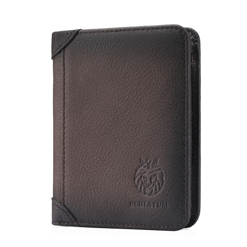 Vintage Lion Emblem Men's Wallet - RFID Blocking Genuine Leather Bifold - Multi-Card Slot Purse with ID Window - Classic Brown Gift for Him