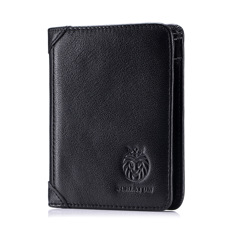 Vintage Lion Emblem Men's Wallet - RFID Blocking Genuine Leather Bifold - Multi-Card Slot Purse with ID Window - Classic Brown Gift for Him