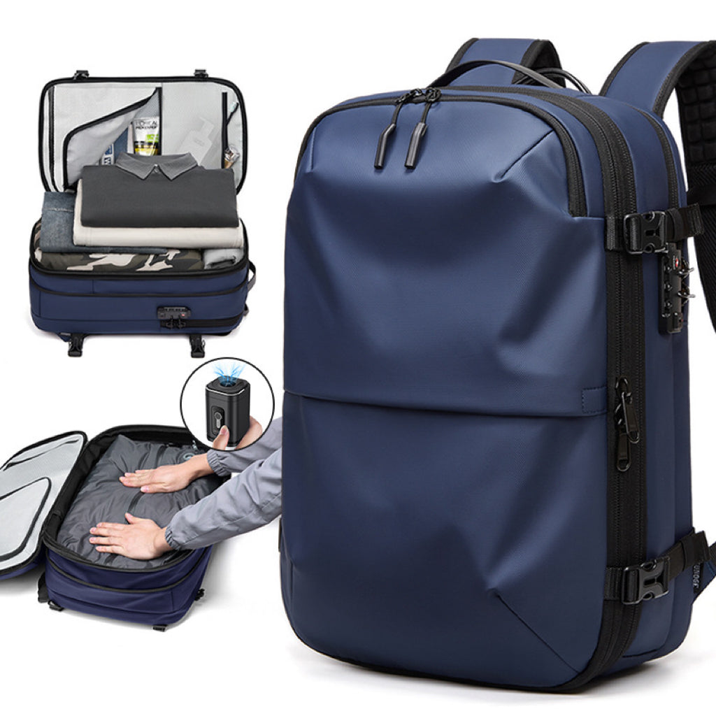 Modern Vacuum Compression Travel Backpack - Unisex Large Capacity Expandable Rucksack - Sleek Water-Resistant Laptop Bag for Business - Versatile Cabin Pack for Work & Holidays