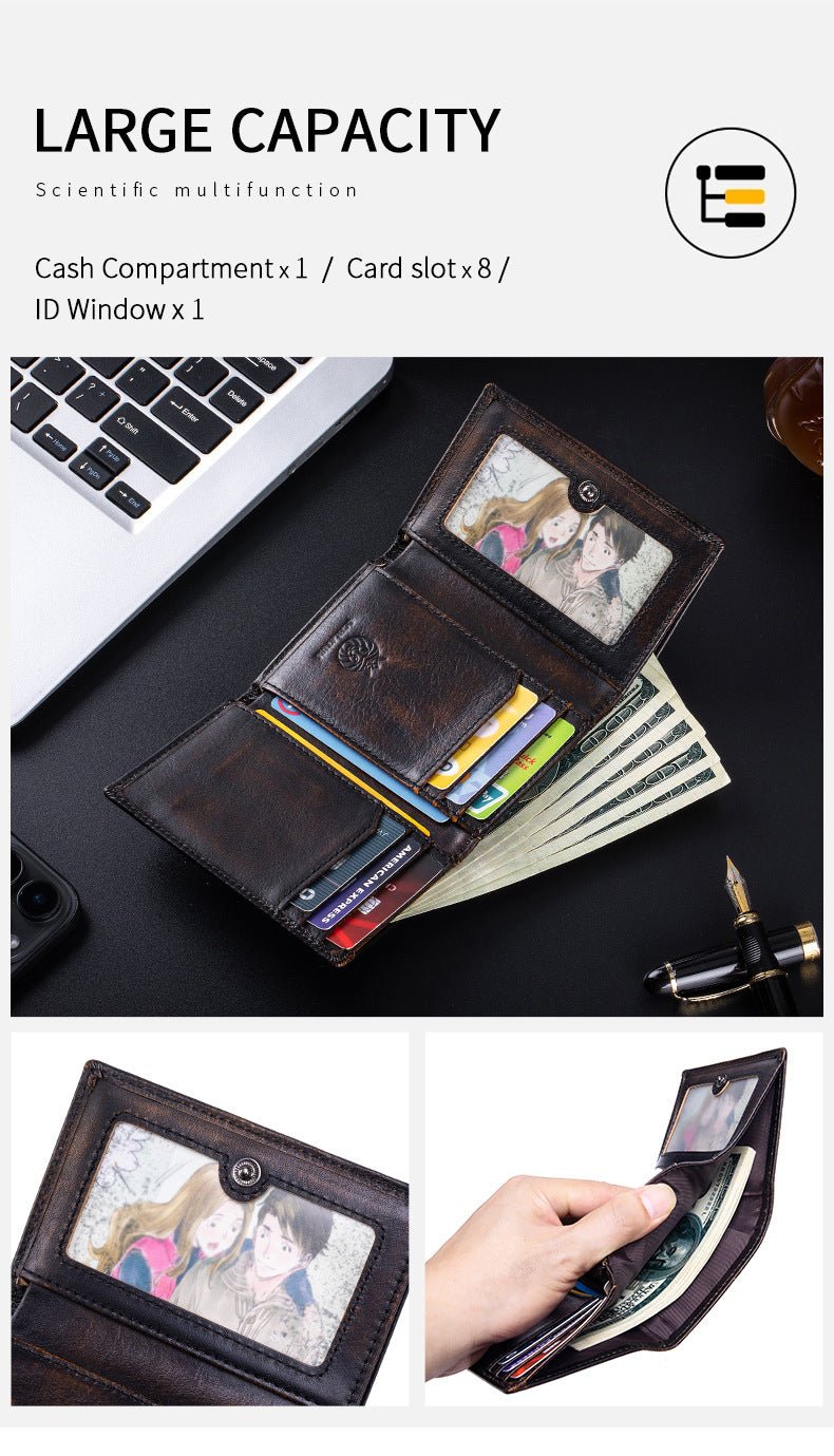 Slayton Premium Genuine Leather Wallet for Men - Classic Trifold Compact Card Holder - Minimalist Lightweight Slim Billfold Case - Structured Durable Pocket Wallet for Daily & Gifts