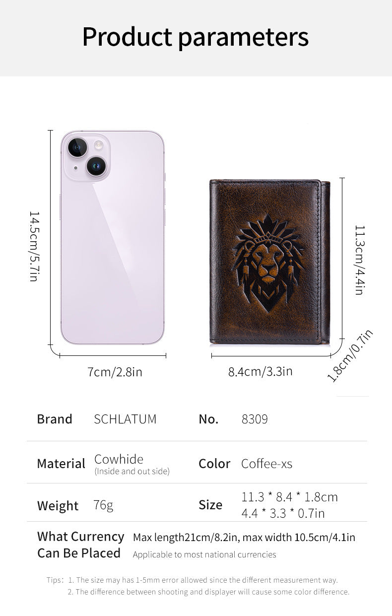 Slayton Premium Genuine Leather Wallet for Men - Classic Trifold Compact Card Holder - Minimalist Lightweight Slim Billfold Case - Structured Durable Pocket Wallet for Daily & Gifts